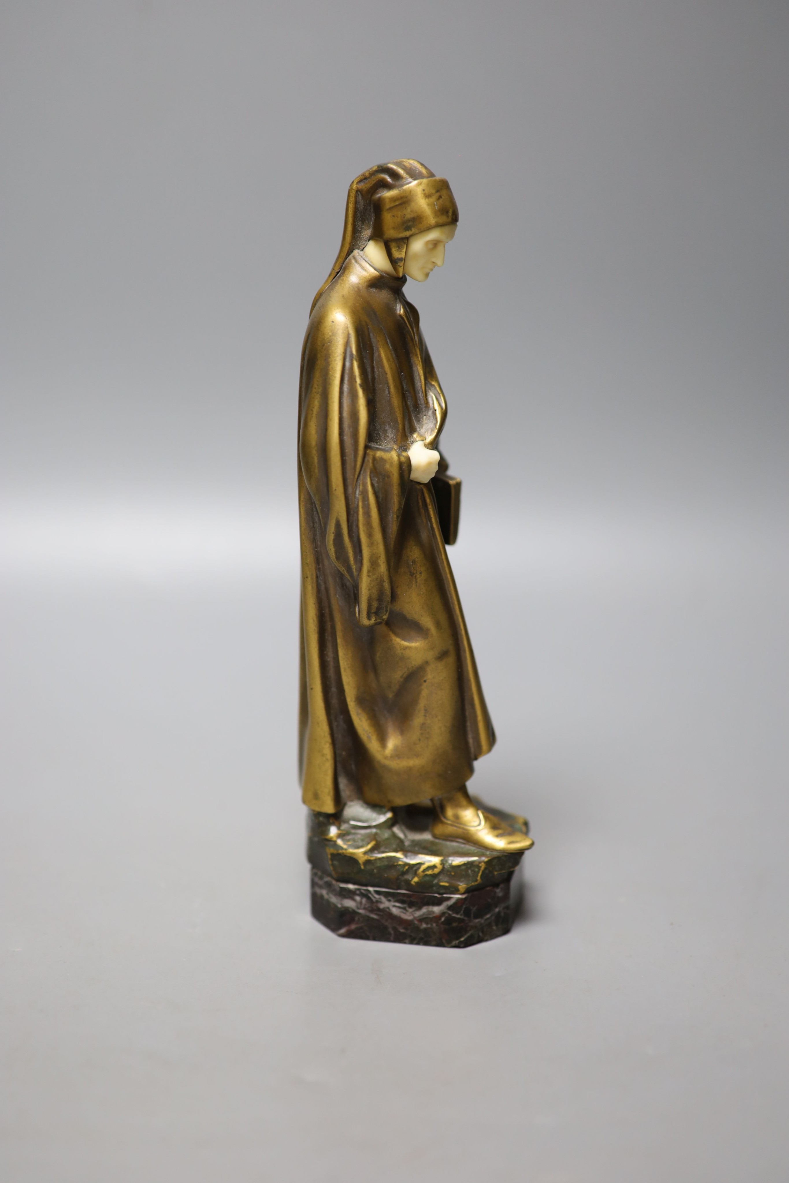 A. Faguelle, a bronze and ivory figure of Dante, c.1900, foundry Susse Frere Ed. Paris, 20cm
